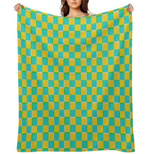 Turquoise And Yellow Checkerboard Pattern Easy Care Throw Blanket