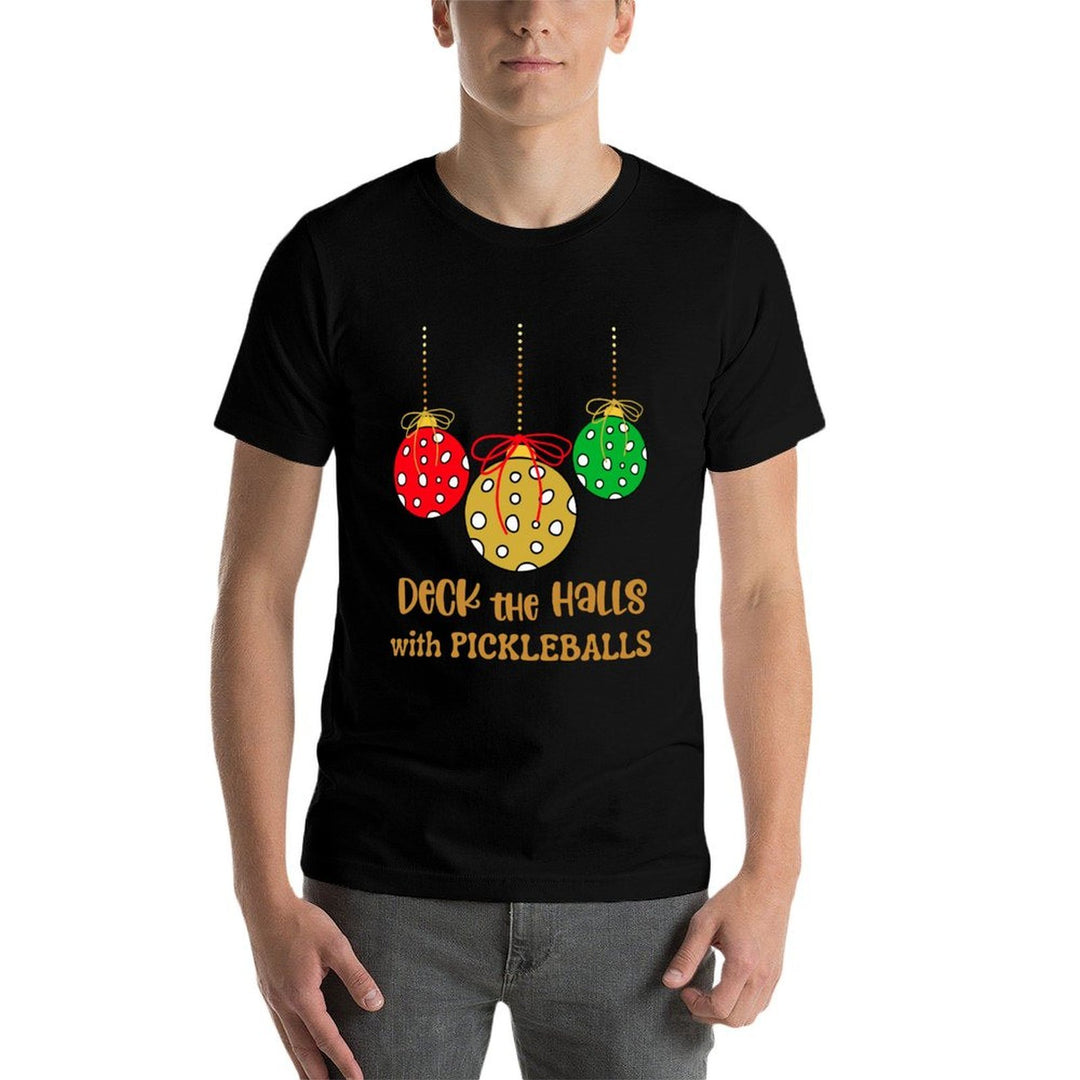 Christmas Pickleball Shirt, DECK THE HALLS with PICKLEBALLS  Wrinkle-resistant T-Shirt
