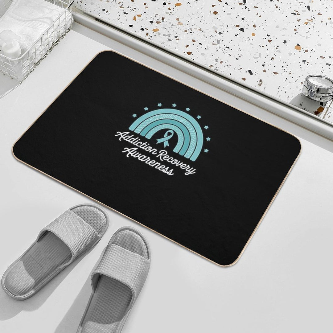 Addiction Recovery Awareness Teal Ribbon Rainbow Support  Odorless Bath Mat