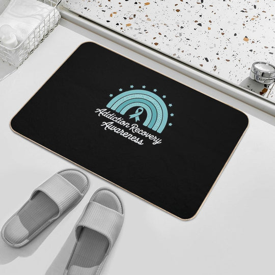 Addiction Recovery Awareness Teal Ribbon Rainbow Support  Odorless Bath Mat