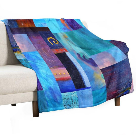 Classic Blue Collage Abstract Painting Art Plush Throw Blanket
