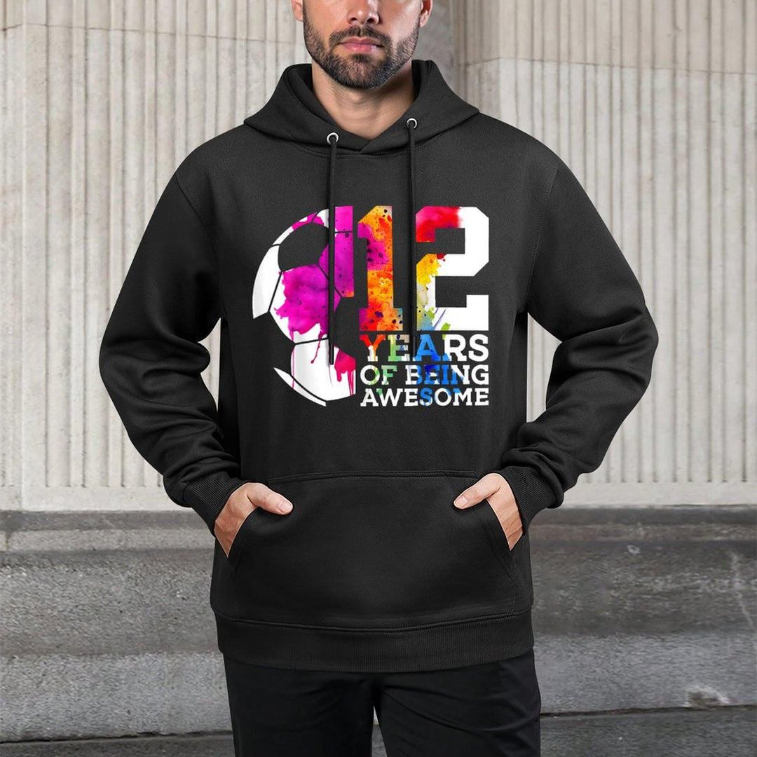 12 YEARS OF BEING AWESOME SOCCER 12TH BIRTHDAY Shrink-Resistant Hoodie