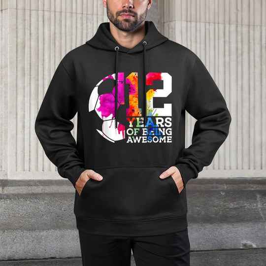 12 YEARS OF BEING AWESOME SOCCER 12TH BIRTHDAY Shrink-Resistant Hoodie