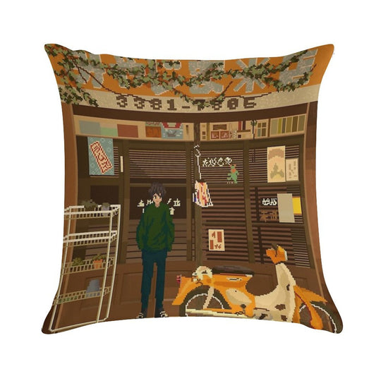 Japanese Storefront Soft High-Density Material Throw Pillow