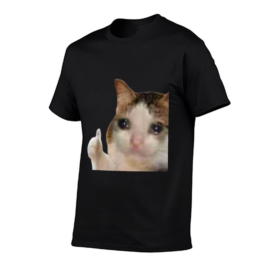 Thumbs Up Crying Cat Meme  Heathered Texture T-Shirt