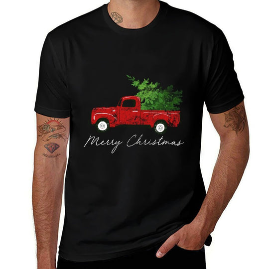 Vintage Wagon Christmas - Tree on Truck  Heathered Texture T-Shirt