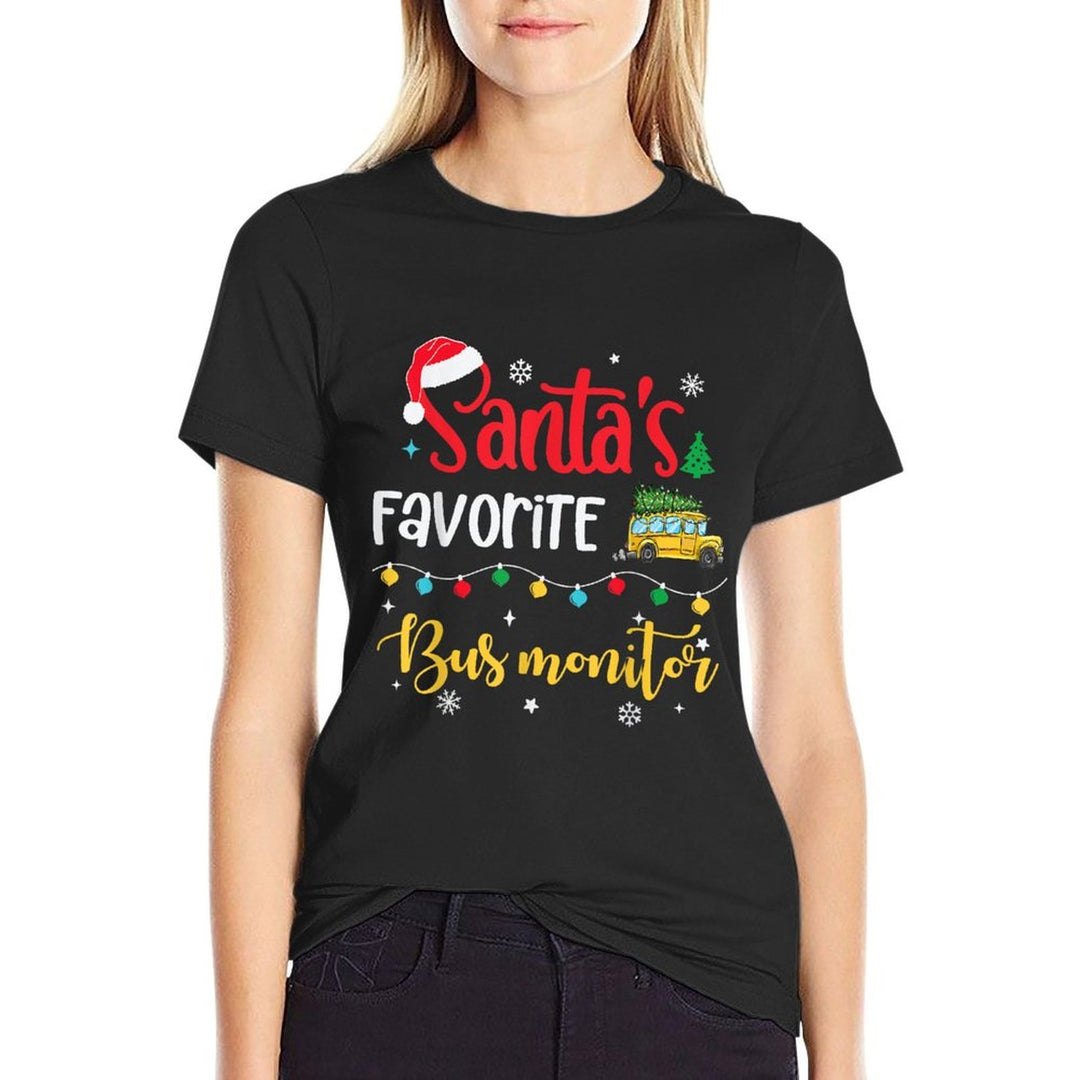 Kids Boys Girls Xmas Santas Favorite Bus Monitor Christmas  High-quality Stitching T-Shirt