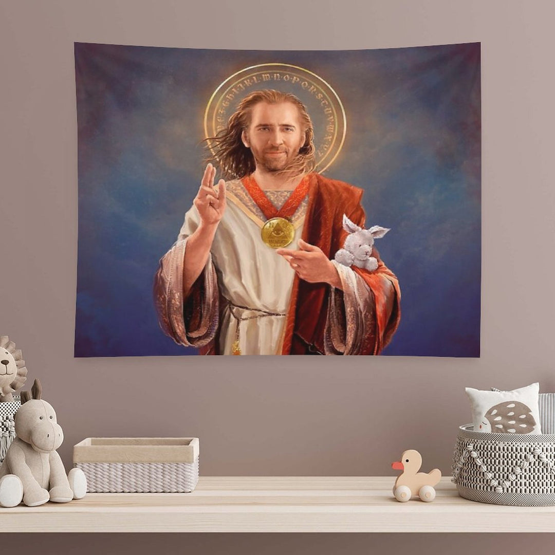 Nicolas Cage, Saint Nicolas of Cage, Nic Cage Original Religious Painting Tapestry