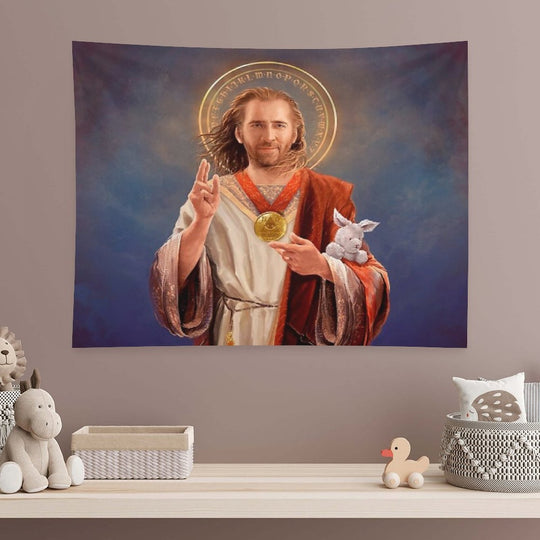 Nicolas Cage, Saint Nicolas of Cage, Nic Cage Original Religious Painting Tapestry