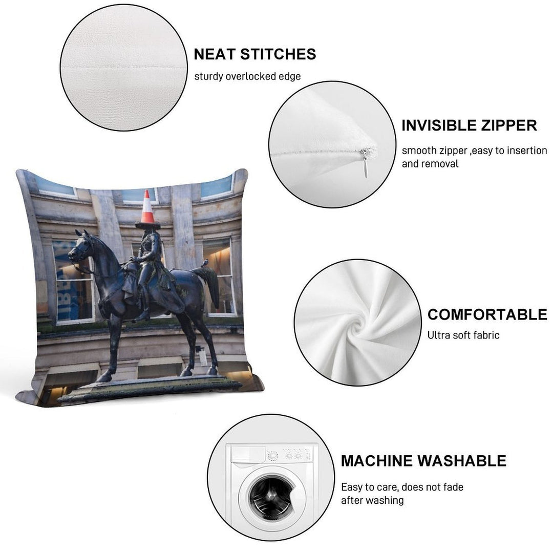 Duke of Wellington And Obligatory Cone in Glasgow Soft High-Density Material Throw Pillow