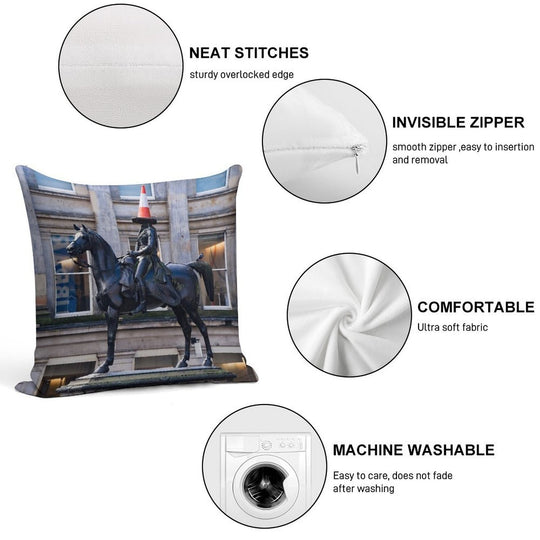 Duke of Wellington And Obligatory Cone in Glasgow Soft High-Density Material Throw Pillow