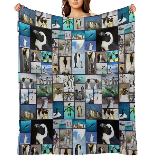 Penguin Pattern Photo Collage Velvety-soft Throw Blanket