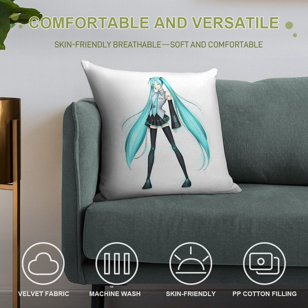 Hatsune Miku (Full Body) Soft Durable Construction Throw Pillow