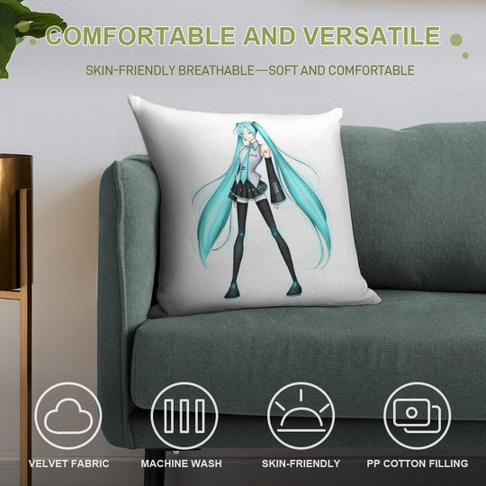 Hatsune Miku (Full Body) Soft Durable Construction Throw Pillow