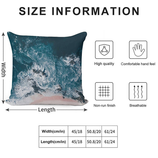 Aerial Beach Print - Aerial Ocean Photo - Words - Pink Sand - Sea Travel Photography by Ingrid Beddoes Soft Short Plush Fabric Throw Pillow