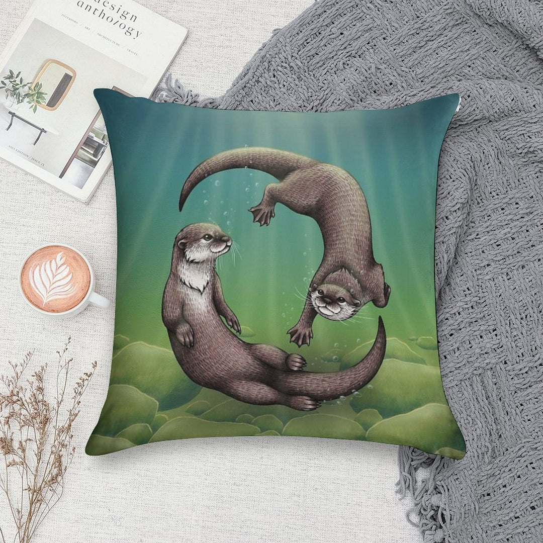 Asian Small-Clawed Otters Soft Hidden Zipper Throw Pillow