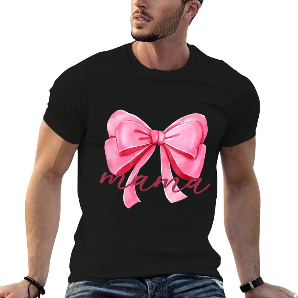 Mama Pink Bow Birthday Baby Shower Family Pink Ribbon  Trendy Pattern T-Shirt