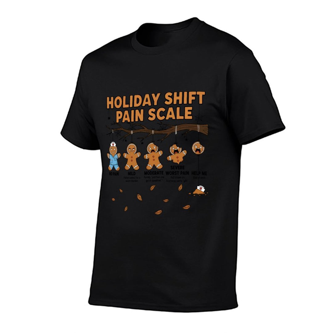 Shift Nurse Pain Scale Funny Gingerbread RN Christmas  Summer-ready Fabric T-Shirt