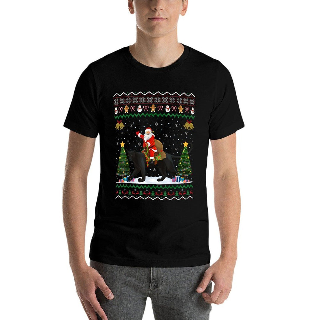 Funny Panther Lover Ugly Santa Riding Panther Christmas  Lightweight T-Shirt