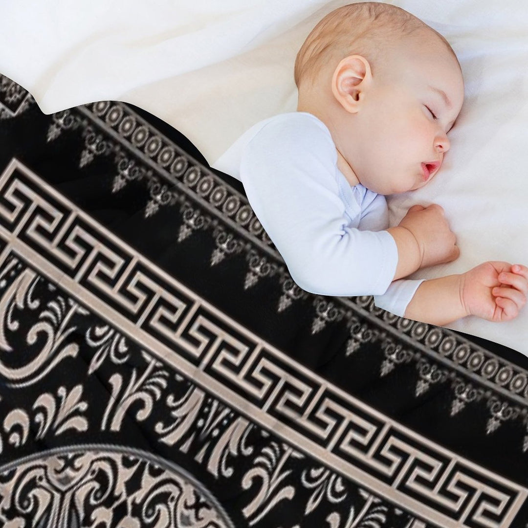 Ornate Baroque Black Khaki Greek Key Sustainable Throw Blanket