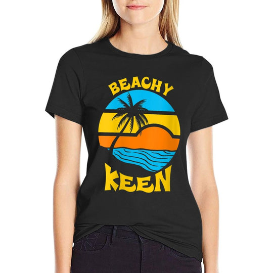 Womens Beachy Keen - Beach Pun Funny Summer  Fade-proof Color T-Shirt