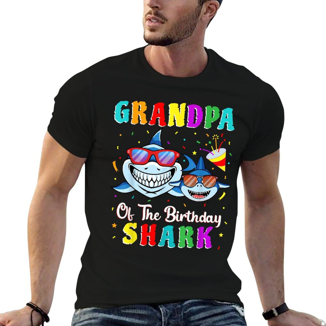 Grandpa Of The Shark Birthday Family Birthday Grandson  Wrinkle-resistant T-Shirt
