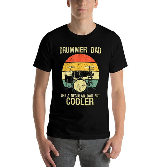 Funny Drumming Art For Dad Father Drumline Drum Set Drummer  Oversized Silhouette T-Shirt