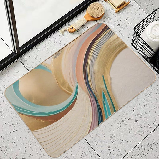 Abstract Curved Lines of Golden Colors  Slip-Resistant Bath Mat