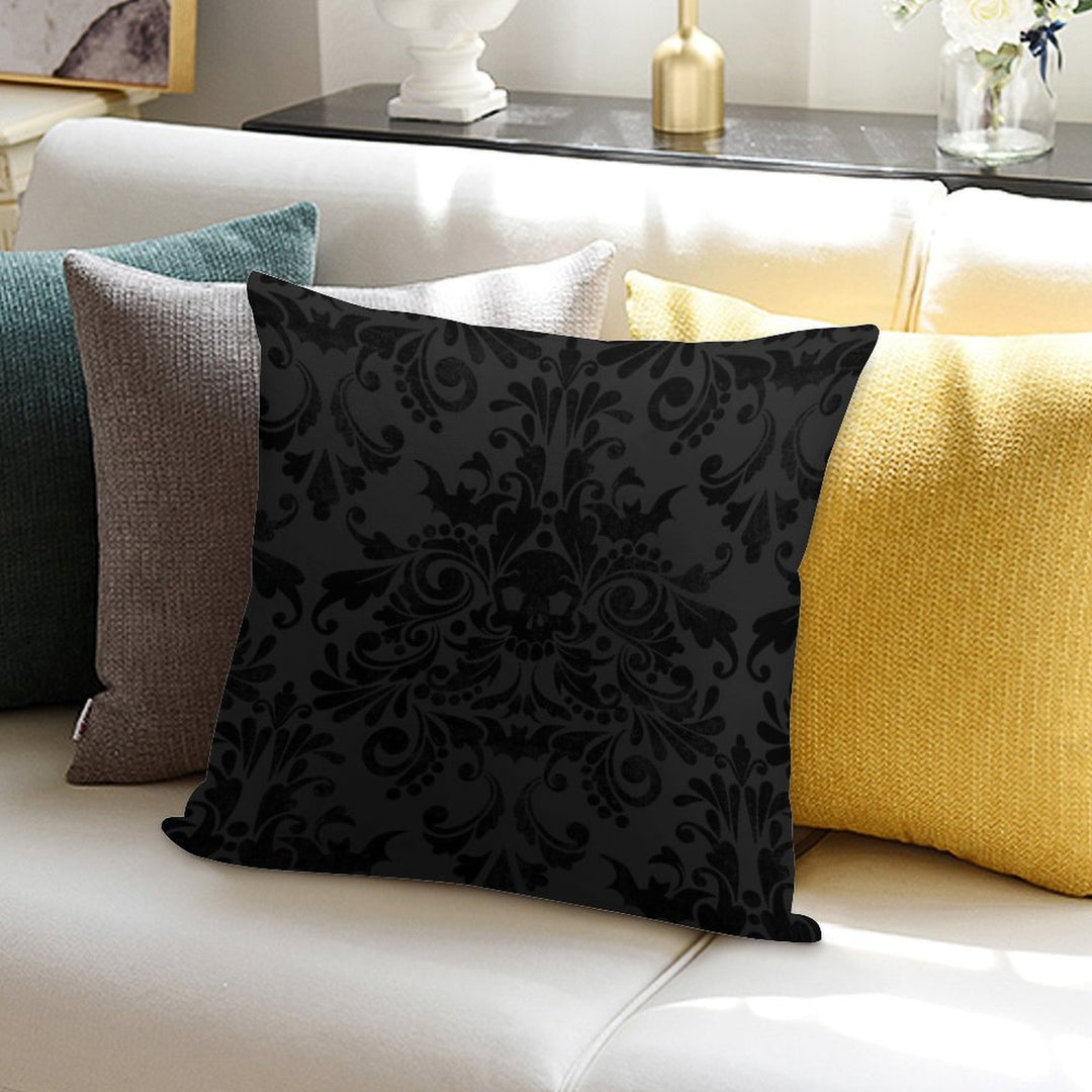 Skull Damask Pattern - Grey Soft Short Plush Fabric Throw Pillow