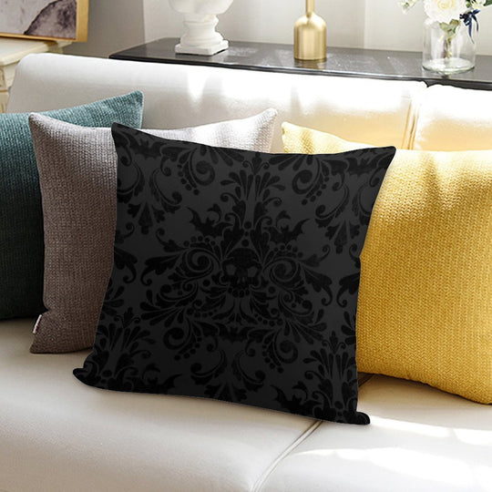 Skull Damask Pattern - Grey Soft Short Plush Fabric Throw Pillow