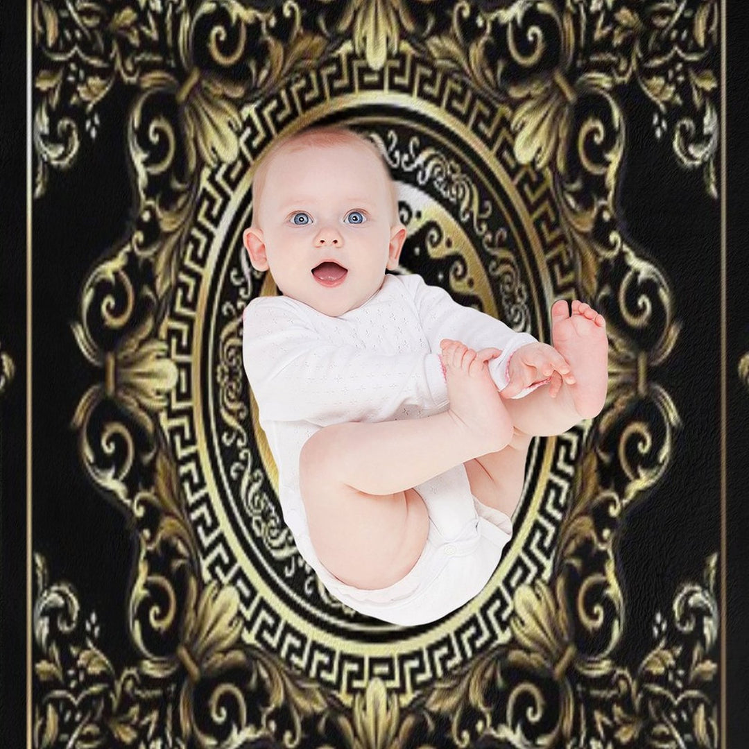 Ornate Baroque Black And Gold Greek Key Border Sustainable Throw Blanket