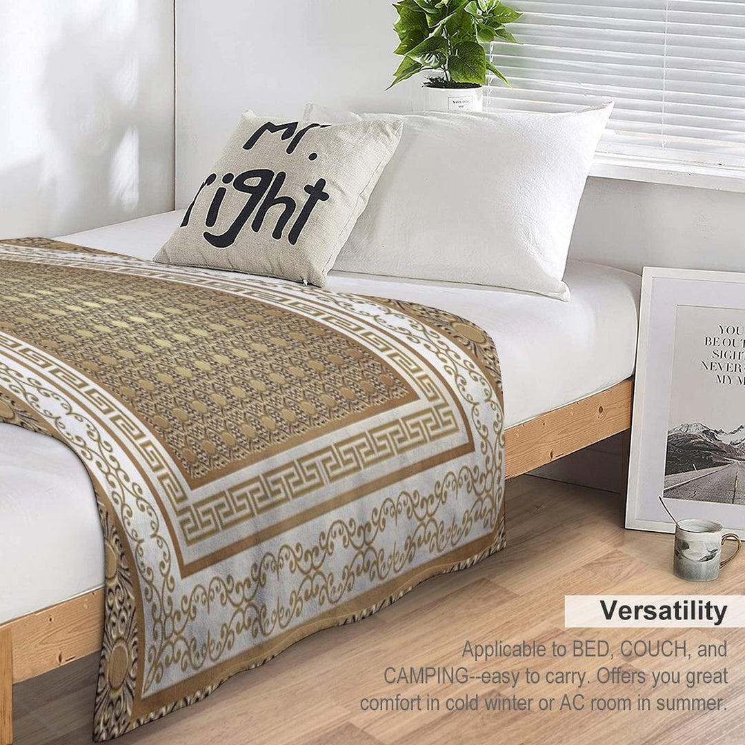 Greek Keys Cream Copper Pattern Machine-washable Throw Blanket