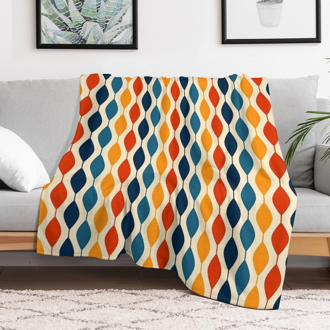 Retro 1970's Mid-Century Pattern Plush Throw Blanket