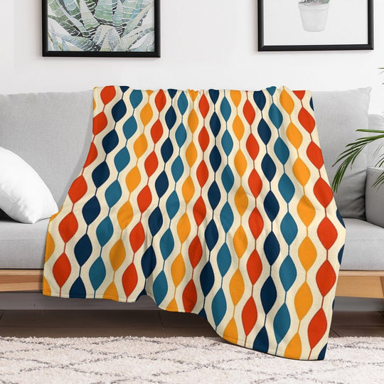 Retro 1970's Mid-Century Pattern Plush Throw Blanket