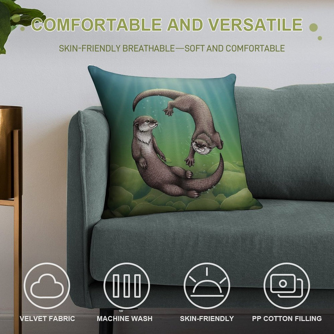 Asian Small-Clawed Otters Soft Hidden Zipper Throw Pillow