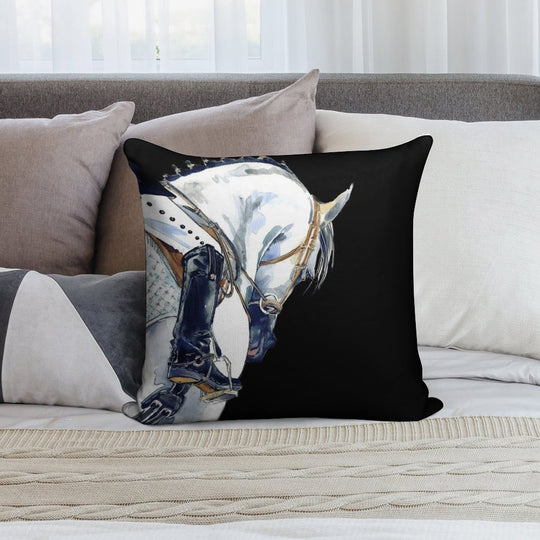 Dressage Sport Horse with Rider. Watercolor Horse Illustration. Soft Washable Throw Pillow