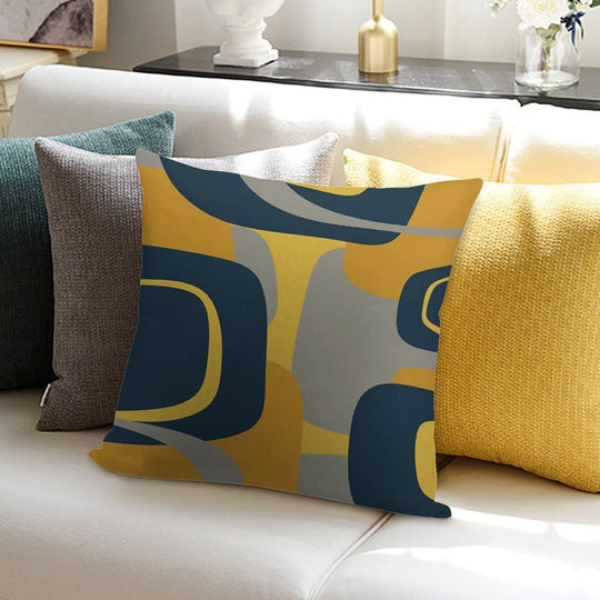 Mid Century Modern Retro Abstract Pattern in Navy Blue, Mustard Yellow, And Gray Soft Warmth Comfort Throw Pillow