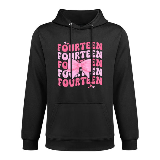 14 Year Old Coquette Bow Fourteenth Birthday Black Small Crew Neck Cotton, Polyester for Girls, 14th Birthday Celebrants Colorfast Hoodie