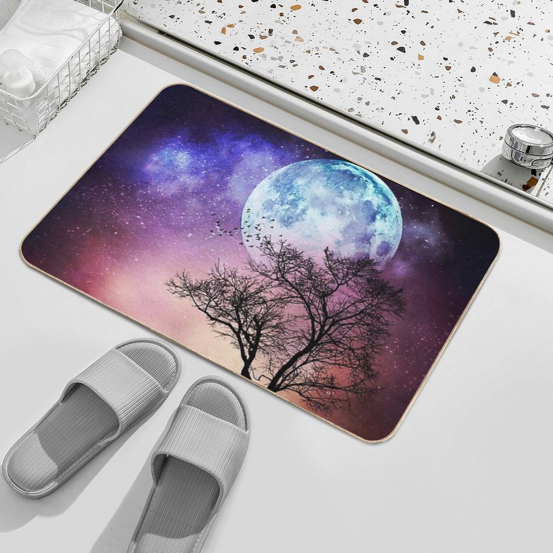 Moon Tree - Magical Night Scene with Tree And Full Moon  Fade-Resistant Bath Mat