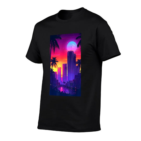 Futuristic Cityscape Twilight Cyberpunk  Rolled Sleeves T-Shirt