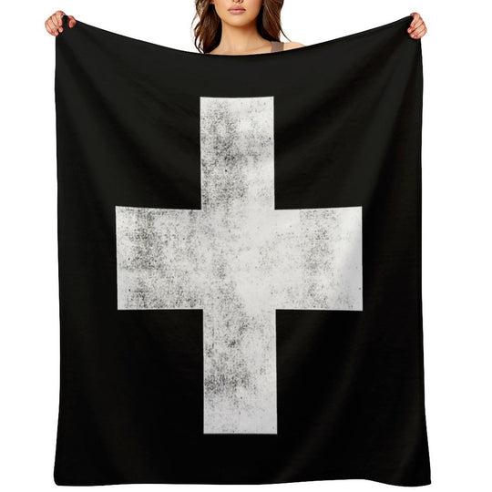 Black And White Swiss Cross Easy Care Throw Blanket