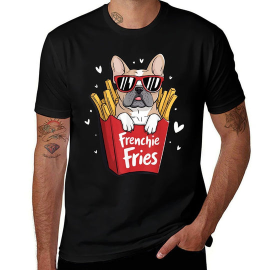 Frenchie Fries French Bulldog  Ribbed Collar T-Shirt