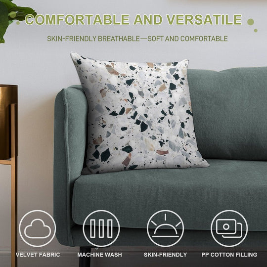 Terrazzo Black, White, Grey And Bronze Soft Shrink-Resistant Throw Pillow