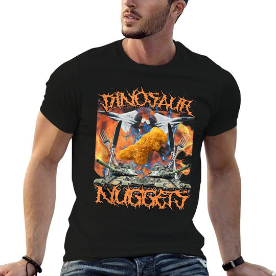 Funny Dinosaur Chicken Nugget Bootleg Hardcore Flames Meme  Soft T-Shirt