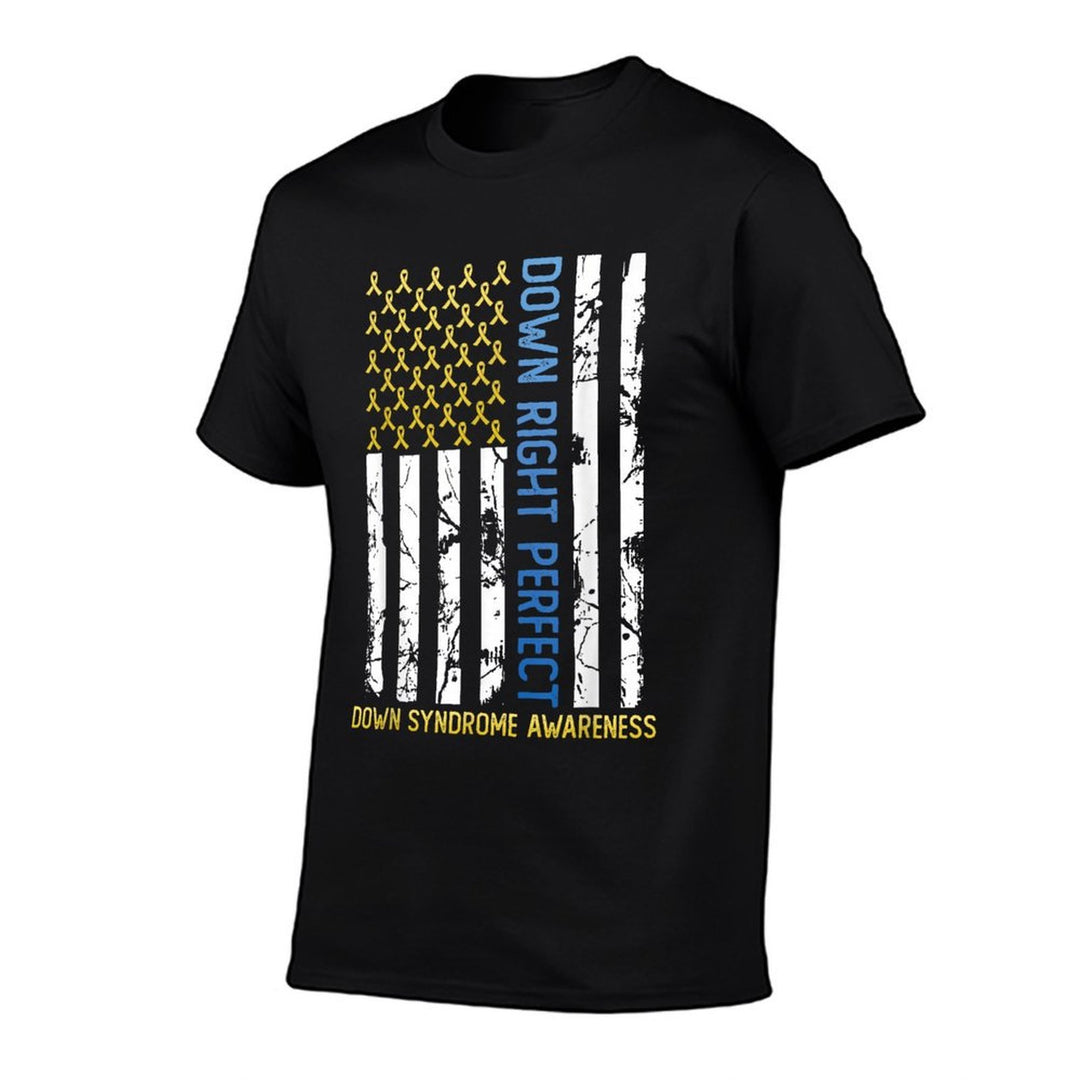 Down Right Perfect Yellow  Blue American Down Syndrome  Summer-ready Fabric T-Shirt