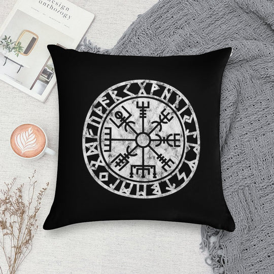 Vintage, Vegvisir, Symbol, Futhark Runes, Viking Compass, Norse, Protection Soft Skin-Friendly Throw Pillow