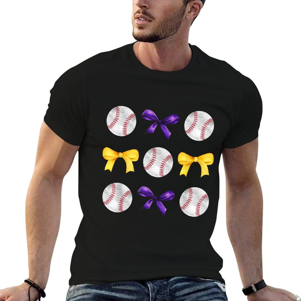 Baseballs  Purple Gold Bows Girls Ball Mom School Pride  Classic T-Shirt
