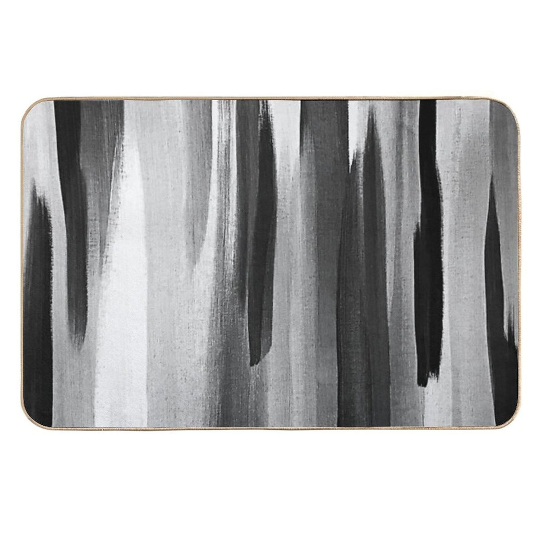 Contemporary Modern Black, White And Gray Abstract Streaks  Stain-Proof Bath Mat