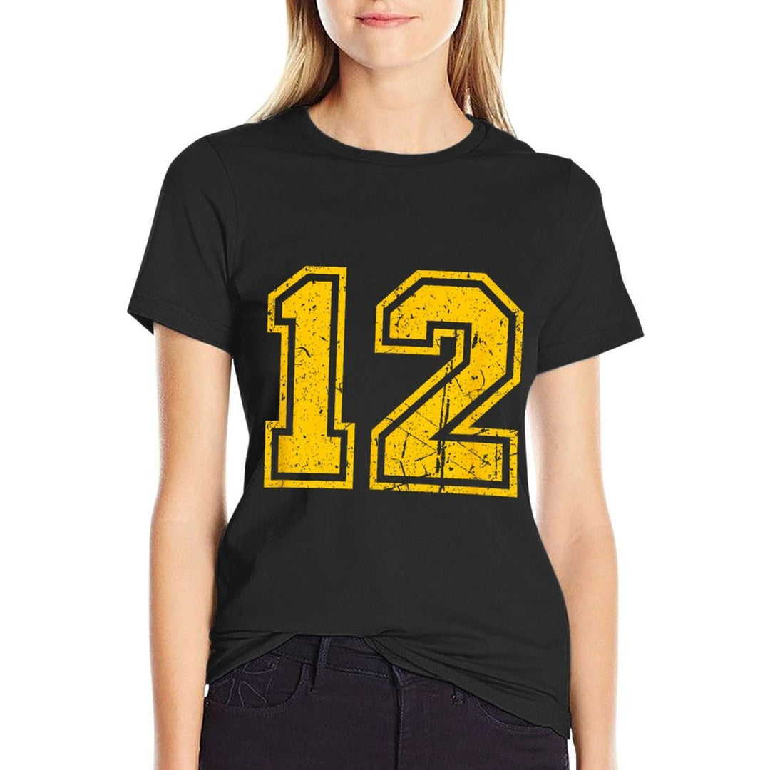 Number #12 Sport Yellow Vintage Number  Rolled Sleeves T-Shirt