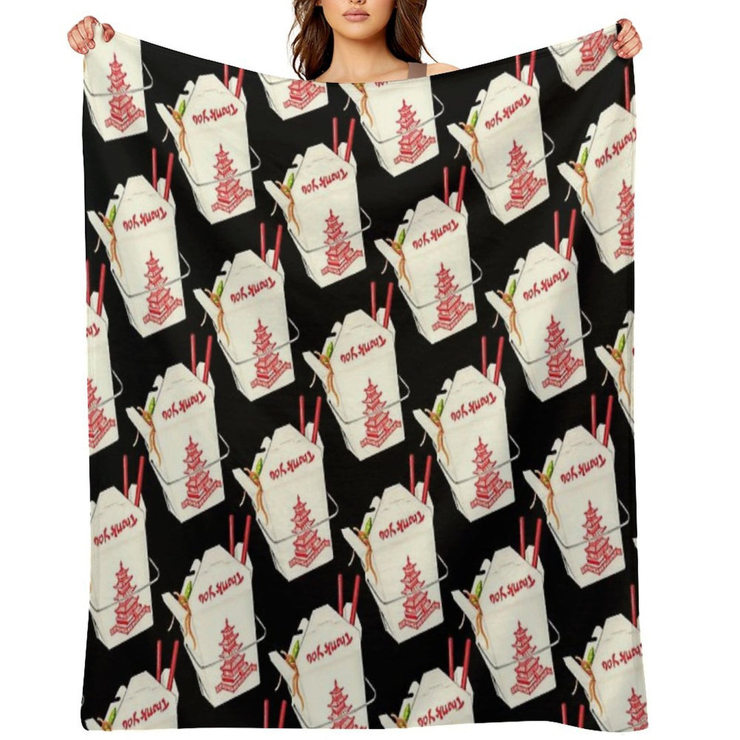 Chinese Takeout Pattern - Black Lightweight Throw Blanket